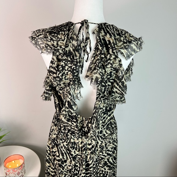 L'agence Womens Brown Abstract Printed Silk Sophie Flutter Maxi Dress Size M - Picture 6 of 14